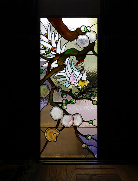 鳳凰と梅のデザイン和風ステンドグラス 株式会社松本ステインドグラス製作所